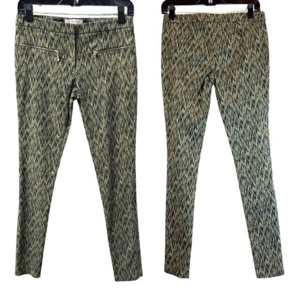 Matthew Williamson Olive Green Abstract Print Skinny Pants Zip Ankle Size UK 8